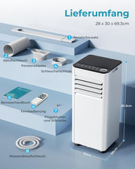 Mobile Klimaanlage 9000 BTU mit Abluftschlauch | 4-in-1 Mobiles Klimagerät | Leiser Betrieb