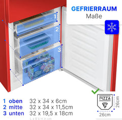 Bomann Fridge-Freezer KG 320.2, 143 cm High, Fridge-Freezer with 175 Litre Capacity, 3 Shelves and 3 Drawers, Door Stop Replaceable, Quiet Fridge-Freezer 39 dB, Black