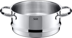 Silit Toskana Topfset induktionsgeeignet 10-teilig, Kochtopf Set mit Glasdeckel, Induktionskochtöpfe, Milchtopf, Dämpfer, Pfanne, Edelstahl teilmattiert, Induktions Töpfe Set unbeschichtet