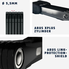ABUS Faltschloss Bordo Granit XPlus 6500 SH mit Halterung - Fahrradschloss aus gehärtetem Stahl - ABUS-Sicherheitslevel 15-110 cm - Schwarz