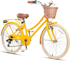 Glerc Missy 20 24 26 Zoll Mädchen City 6-Gang Hybrid Cruiser Fahrrad mit Weidenkorb für Jugend über 6-Jahre alt, mehrere Farben