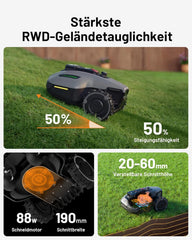 MAMMOTION YUKA Mini 700 Mähroboter ohne Begrenzungskabel, NetRTK+Vision, Keine RTK-Antenne erforderlich, Auto-Kartierung, Empf. 700m², Max. 1100m², mit 4G-Modul, 50% Steigung