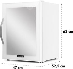 Klarstein Mini Kühlschrank mit Glastür für Zimmer, Getrnkekühlschrank mit Verstellbaren Ablagen, Kleiner 80 Liter, Indoor/Outdoor Kühlschrank Leise