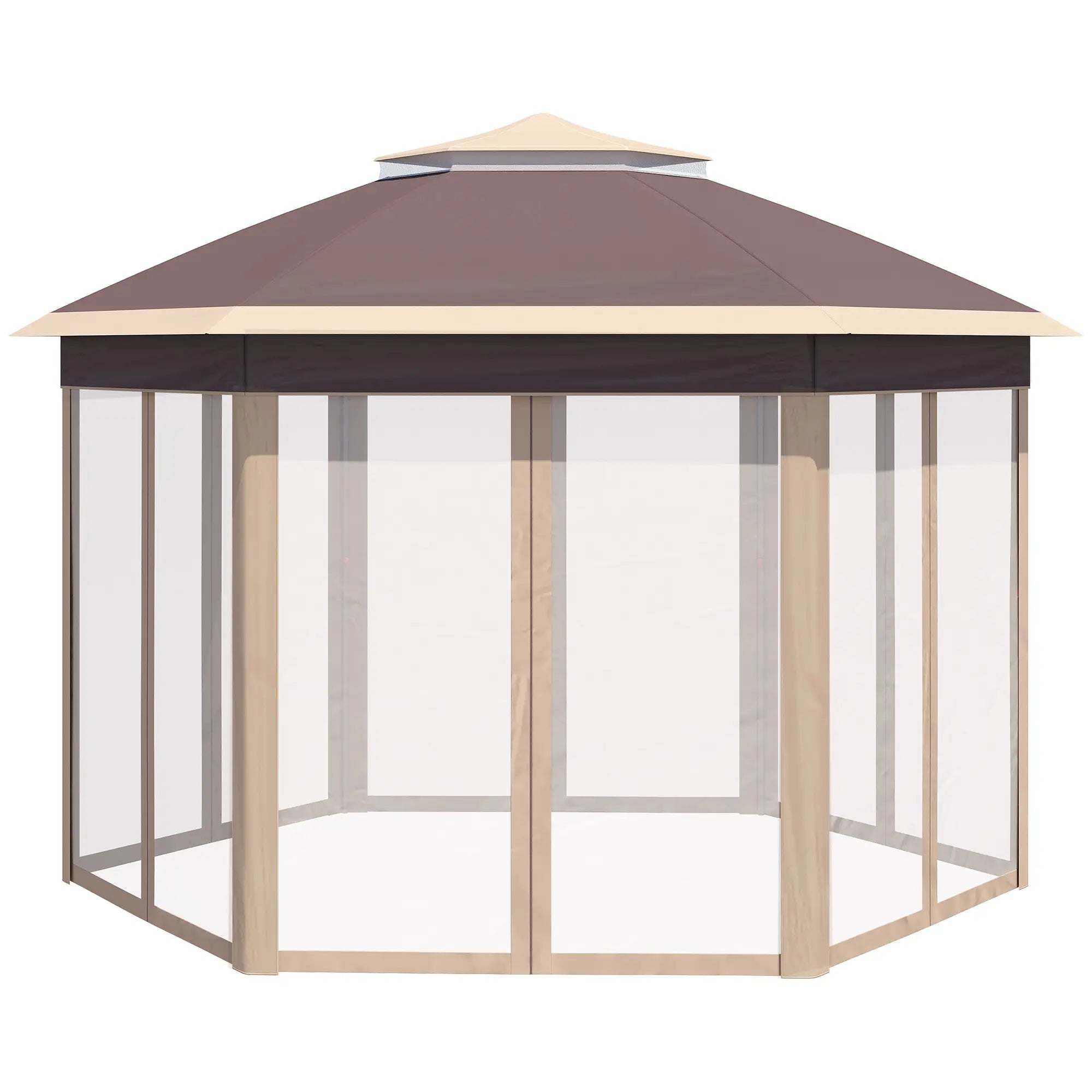 Outsunny Pavillon 4x4 m sechseckig mit Doppeldach Beige