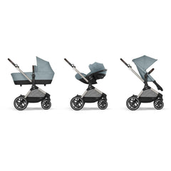 CYBEX Gold Kinderwagen EOS Lux 2-in-1 mit Babyschale Aton B2 i-Size und Babyschalen-Adapter, Reisesystem, Ab Geburt bis 22 kg (ca. 4 Jahre), Moon Black (Schwarz)