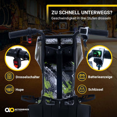 Actionbikes Motors Kinder Elektro Driftscooter | 𝟐𝟓𝟎 Watt Motor - Drift Cart 360°- 3 Geschwindigkeitsstufen - LED-Beleuchtung - Sitz verstellbar - Bluetooth - Drift Kart - Drift Auto (Space Purple)