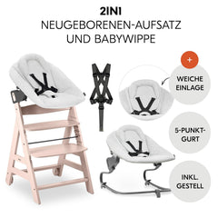 hauck Hochstuhl Beta+ Newborn Set Premium Dark Grey - Babyhochstuhl Set ab Geburt mit Neugeborenen Aufsatz Bouncer, Sitzpolster und Essbrett - Dark Grey
