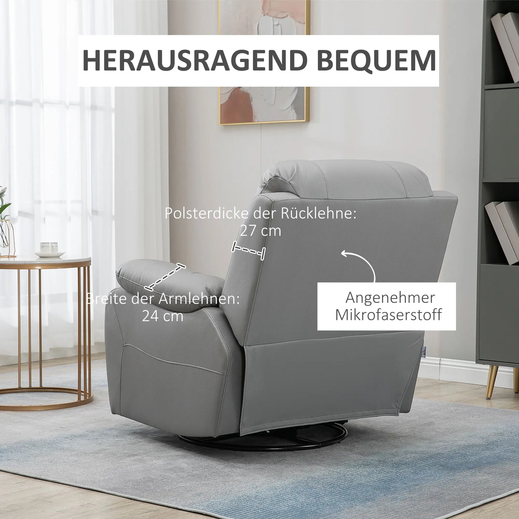 HOMCOM Fernsehsessel Relaxsessel verstellbar drehbar grau