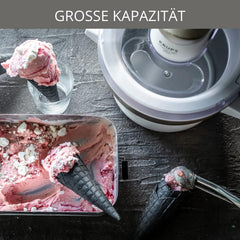 Krups GVS241 Eismaschine Venice Perfect Mix | 1L hausgemachtes Eis, Sorbet, Frozen Jogurth | Ohne Kompressor | Inklusive Rezeptheft und Silikonlöffel | Digitalanzeige und Signalton, Weiß
