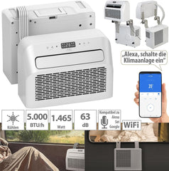 Sichler Haushaltsgeräte Mobiles Klimagerät: Mobile Split-Klimaanlage, Entfeuchterfunktion, WLAN & App, 5.000 BTU/h (Klimaanlage Wohnwagen, Mini Split Klimaanlage, Klima Splitgerät Bohren)