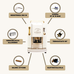 Faber PRO Total Deluxe Kaffeemaschine aus Messing, 44 mm Ese Papier, 1.3 liters, (Weiß)