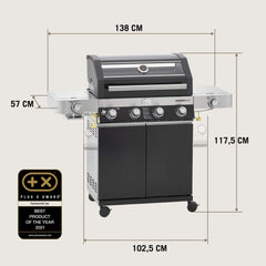 RÖSLE Elektrogrill BBQ-Portable Videro E2-P, tragbarer Tischgrill mit 2 Brennern, Warmhalterost und Deckel mit Glaseinsatz, pulverbeschichteter Stahl, schwarz/silbern