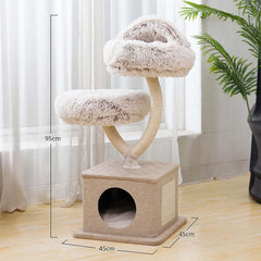 Fudajo Designer Kratzbaum in Zweigdesign 130 cm hoch, Katzenkratzbaum mit Plüsch und Sisal, Kletterbaum für Katzen, Katzenbaum mit Hängeliege