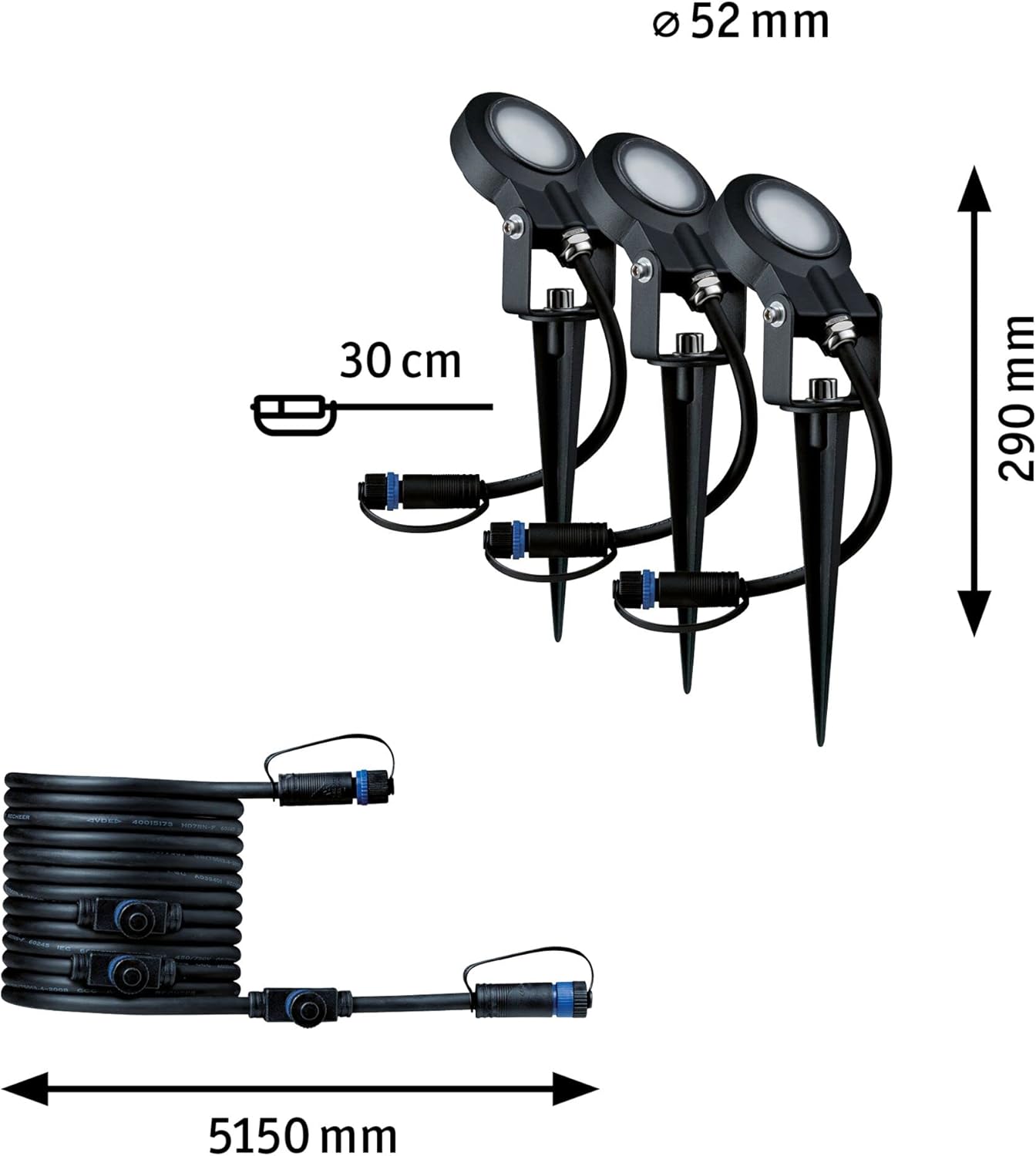 Paulmann Leuchten Paulmann 93696 Outdoor Plug & Shine 3er-Set Spot Sting Basisset IP67 3000K 3 x 6W