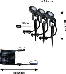 Paulmann Leuchten Paulmann 93696 Outdoor Plug & Shine 3er-Set Spot Sting Basisset IP67 3000K 3 x 6W
