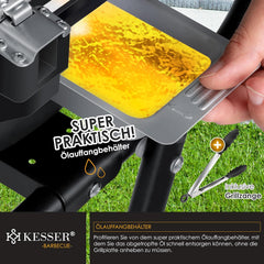 KESSER elektrischer Elektrogrill 2in1 Tischgrill - Standgrill mit Deckel und Standfuß | max. 2400 Watt | Faltbar | Thermostat | Antihaftbeschichtung | Grillplatte Abstelltische | 2 Räder |