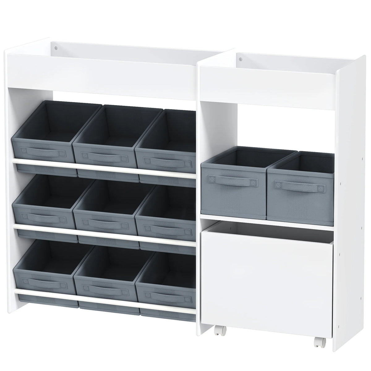AIYAPLAY Kinderregal mit 11 Stoffboxen & Schrankfach, Weiß