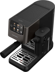 GRUNDIG KSM 5330 Siebträgermaschine mit integriertem Milchbehälter, 1628 W Leistung, 15 bar Pumpendruck, Zweifachdüse, farbiges Touch-Display, BrewSense, CreamyPro, Dark Inox/Schwarz