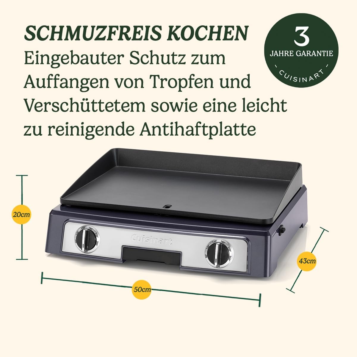 Cuisinart Hot Plate Entertaining Grill & Griddle | XL Elektrischer Plancha Grill, Teppanyaki Grillplatte für zu Hause | Antihaftbeschichtete abnehmbare Platte, 2-Zonen-Temperaturregelung bis zu 260°C
