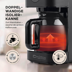 Barista Filterkaffeemaschine mit verstellbarem Mahlwerk & Thermokanne | Warmhaltefunktion, 24h Timer & Permanentfilter | Für 10 Tassen Kaffee | Kaffeemaschine für Bohnen & Pulver [Edelstahl]
