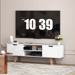 HOMCOM TV Lowboard 65 Zoll mit Kabelführung und 2 Schränken Weiß