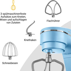 KLAMER Küchenmaschine 1800W, Knetmaschine Brotteig mit Edelstahl-Rührschüssel 6 L, 10 Stufen mit Timer, Planetenrührwerk, Rührbesen, Knethaken, Schneebesen & Sichtdeckel (schwarz)