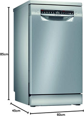 Bosch SPS4HMI61E Serie 4 Freistehender Geschirrspüler / E / 45 cm / Edelstahl / 76 kWh/100 Zyklen / 10 MGD / SuperSilence / Extra Trocknen / VarioSchublade / Home Connect