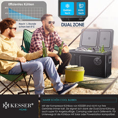 KESSER® Kompressor Kühlbox 2in1 Doppelzone Kühl & Gefrierfach elektrische Gefrierbox mit 2x Kühlakkus & LED-Touch-Bedienung | Kühlschrank Kühlung bis -20 °C für Camping, Auto, Lkw 12/24V 230V