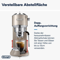 De'Longhi Dedica Style EC 685.M – Espresso Siebtrgermaschine, Espressomaschine mit professionellem Milchaufschumer, nur 15 cm breit, für Kaffeepulver oder ESE Pads, 1 l Wassertank, silber