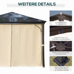 Outsunny Gartenpavillon Hardtop mit Polycarbonat-Dach Fliegennetz Alu