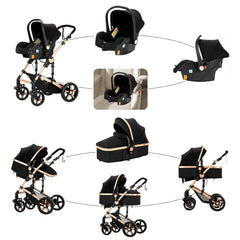3 in 1 Kombikinderwagen 3 in 1 Reisesysteme Kinderwagen Infant Hochlandschaft Liegender Buggy Kinderwagen Neugeborenen Kinderwagen Faltbarer Standardkinderwagen (906 White)