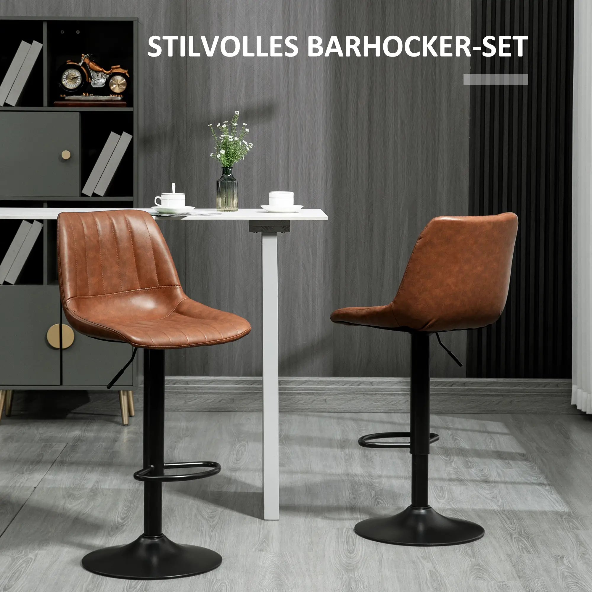 HOMCOM 2er-Set Barhocker höhenverstellbar, Kunstleder Braun