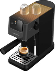 GRUNDIG KSM 5330 Siebträgermaschine mit integriertem Milchbehälter, 1628 W Leistung, 15 bar Pumpendruck, Zweifachdüse, farbiges Touch-Display, BrewSense, CreamyPro, Dark Inox/Schwarz
