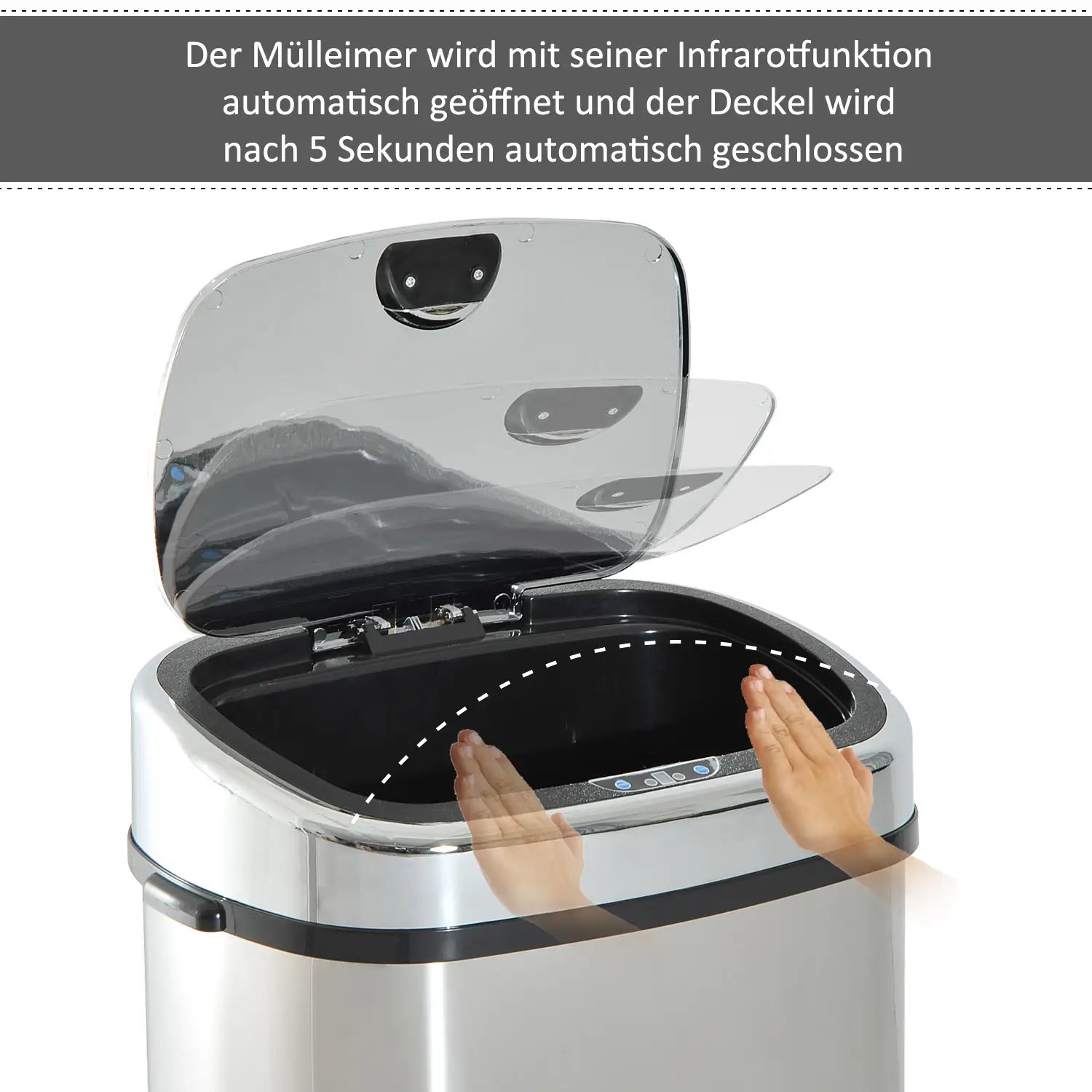 HOMCOM Automatik Mülleimer mit Sensor Abfalleimer Edelstahl