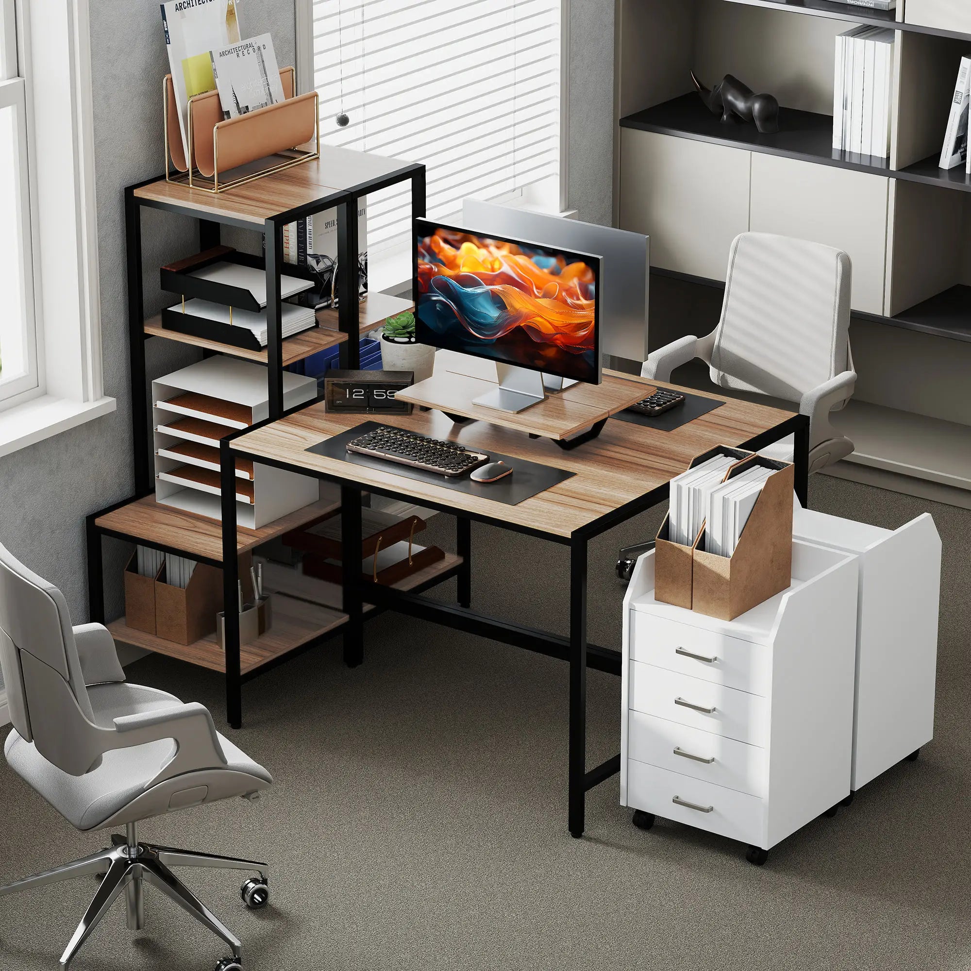 HOMCOM Computertisch mit Monitorständer & 4 Regalen – 150 × 48 × 125 cm