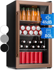 Klarstein Mini Kühlschrank mit Glastür für Zimmer, Getrnkekühlschrank mit Verstellbaren Ablagen, Kleiner 80 Liter, Indoor/Outdoor Kühlschrank Leise