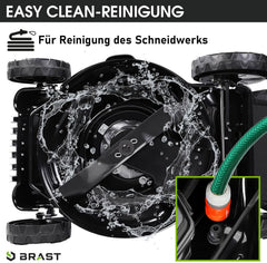 BRAST Benzin Rasenmäher mit Antrieb | 3,0kW (4,1PS) | Elektrostart | 41cm Schnittbreite | viele Modelle | TÜV | 4 Takt OHV Motor | 25-75mm Schnitthöhe | 40L Fangkorb | Stahlgehäuse | 16145 Estart