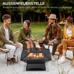 Outsunny Feuerschale Grill 2-in-1 mit Funkenschutz Outdoor