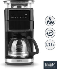 BEEM FRESH-AROMA-PERFECT III Filterkaffeemaschine mit Mahlwerk - Duo | Mit Thermos- & Glaskanne | Aroma-Plus-Funktion | 24-H-Timer | 1000 W | für bis zu je 10 Tassen [Edelstahl]