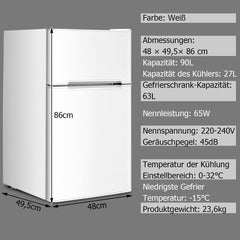 GOPLUS Kühlschrank mit Gefrierfach - Kühl Gefrierkombination / 90L Gesamtnutzinhalt, 27L Gefrierteil/Thermostat einstellbar/LED Innenbeleuchtung/Türanschlag wechselbar (Weiß)