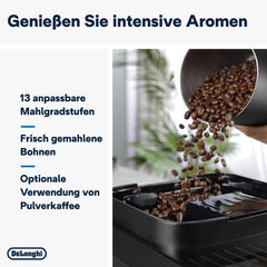 De'Longhi Magnifica Evo ECAM 292.81.B Kaffeevollautomat mit LatteCrema Milchsystem, 7 Direktwahltasten für Cappuccino, Espresso und weitere Kaffeespezialitäten, 2-Tassen-Funktion, Schwarz