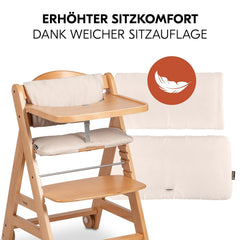 hauck Hochstuhl Beta+ Newborn Set Eco Bouncer - mitwachsender Holz Babyhochstuhl ab Geburt, inkl. Neugeborenenaufsatz, Sitzpolster und Essbrett - Dark Grey