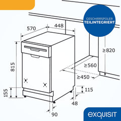 Exquisit Geschirrspüler, Spülmaschine, 45 cm Breite, Teilintegriert, 9 Maßgedecke, 9 Liter, Startzeitvorwahl, ECO-Modus, Geschirrspüler 45 cm, EGSP51009-EB-030E inox