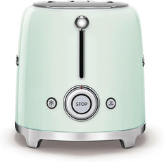 Smeg, 2x2 TSF01PGEU -Toaster, 2 Schlitze für 2 Scheiben, 6 Vergoldungsniveaus, Heizfunktion, Abtau- und Bagel- Funktion, Sammelschublade, 950W, Pastellgrün