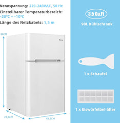 COSTWAY 90L Kühlschrank mit 27L Gefrierfach Kühl-Gefrier-Kombination Standkühlschrank Gefrierschrank mini Kühlschrank (weiß)