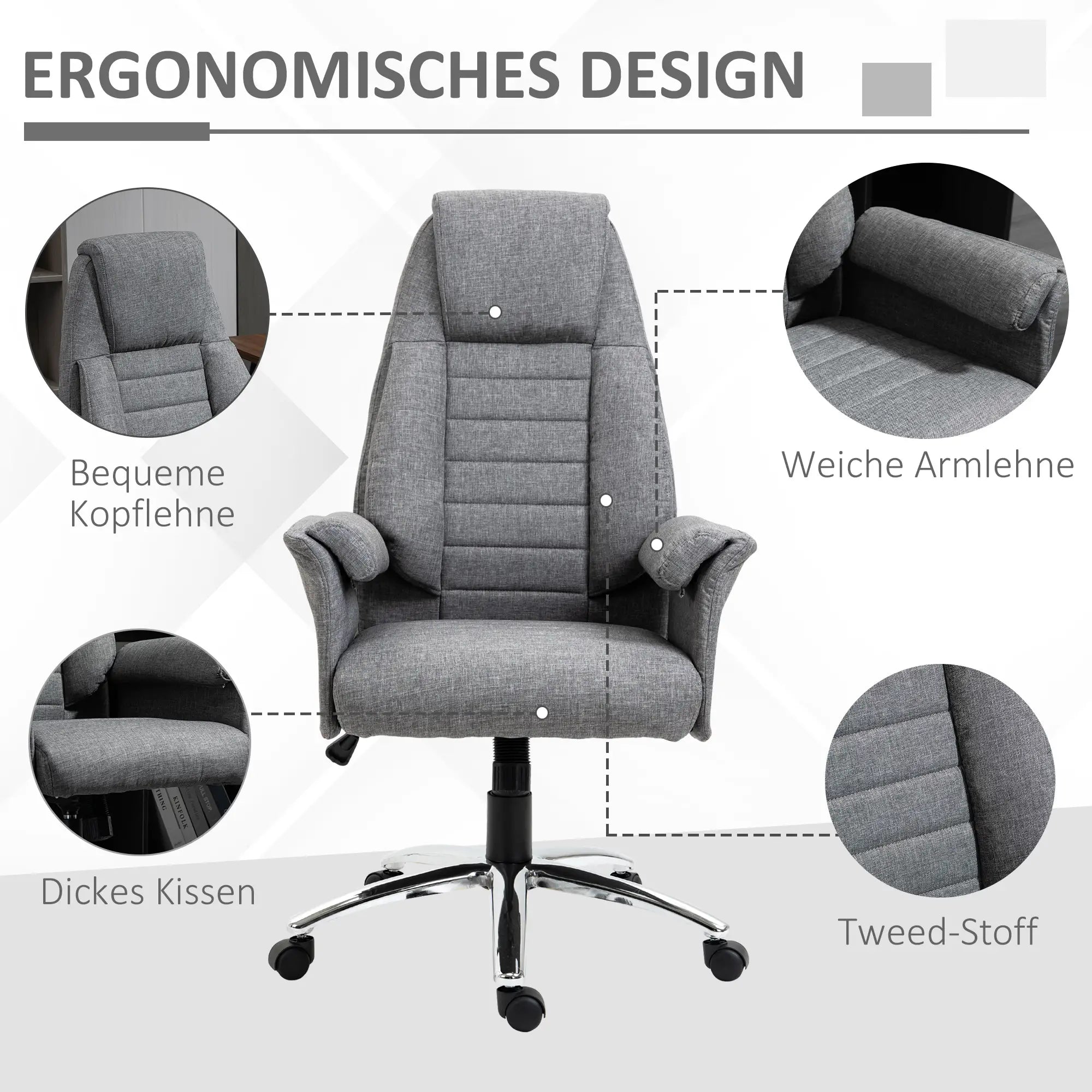 HOMCOM Bürostuhl Drehstuhl Retro Design höhenverstellbar grau