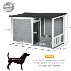 PawHut Hundehütte mit überdachter Veranda und Futternäpfen Outdoor