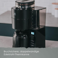 Melitta AromaFresh - Filterkaffeemaschine - mit Glaskanne - integriertes Mahlwerk - Timer Funktion - 10 Tassen - Pure Black