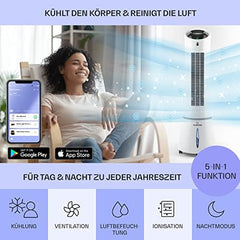 Klarstein 4-in-1: Smart Luftkühler, Ventilator, Luftbefeuchter & Ionisation I 6 L Wassertank, Oszillation, 30 W, 210 m³/h, Timer I Klimagerät ohne Abluftschlauch, Mobiles Klimagerät, Schwarz-Rosegold