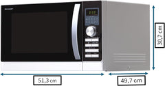 Sharp R843INW 4-in-1 Mikrowelle mit Heiluft, Grill und Konvektion/ 25 L/ 800 W/ 1000 W Infrarotgrill/ 2500 Konvection/ 10 Automatikprogramme/ Pizza-Programm/ Metalldrehteller (30 cm)/ silber